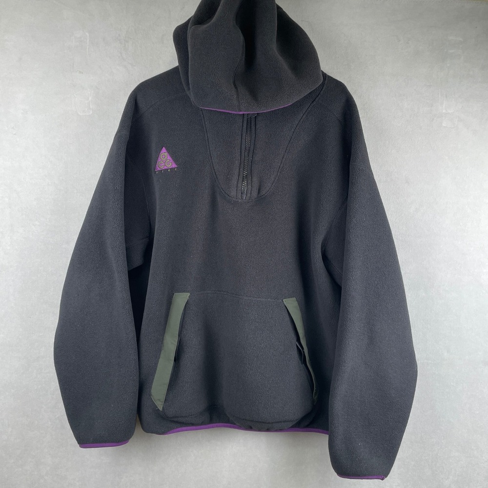 Nike ACG Mens Half Zip Sherpa Fleece Hoodie Black Purple AJ1987-010 M Gorpcore - Picture 3 of 11